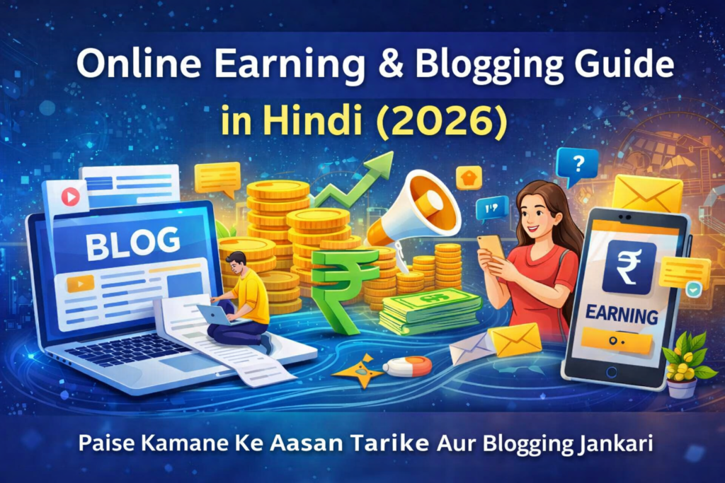 Online earning aur blogging guide in Hindi 2026 – ghar baithe paise kamane ke tarike, blogging, digital income ideas