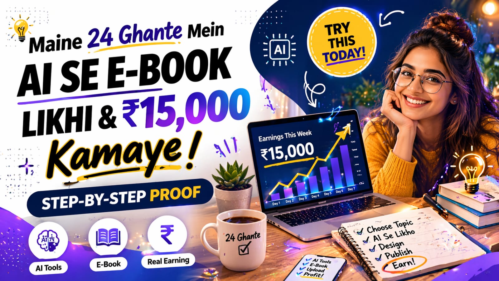 AI se e book likh kar 15000 kamaye 24 ghante mein step by step guide for beginners India