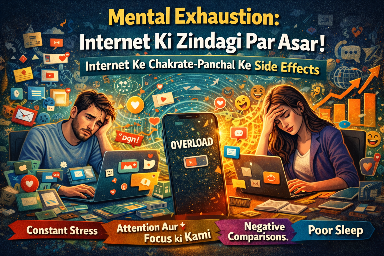 Internet ke zyada use se mental exhaustion – stress, focus ki kami aur poor sleep par impact