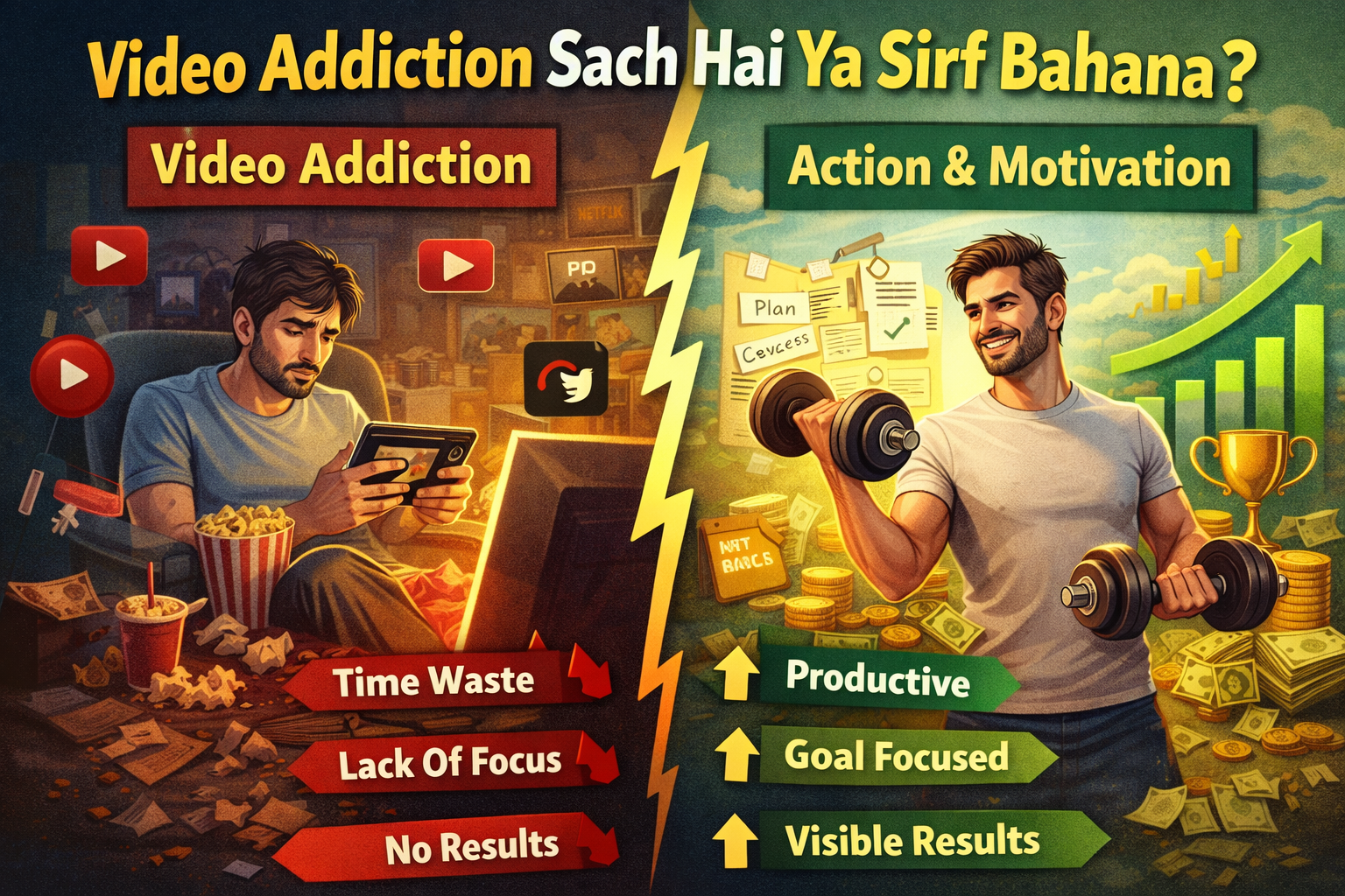 Motivation video addiction vs action – kaise motivation videos time waste karte hain aur action se real results milte hain