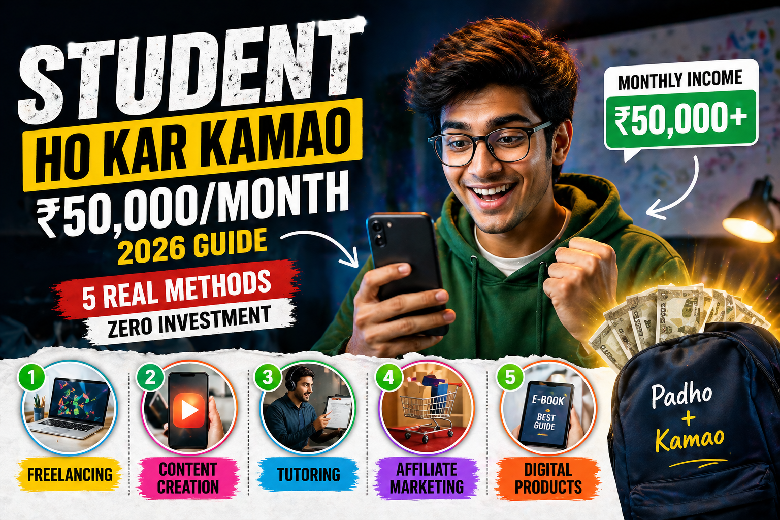 Student padhai ke saath paise kaise kamaye 2026 – ₹50000 per month earning methods freelancing content creation affiliate marketing