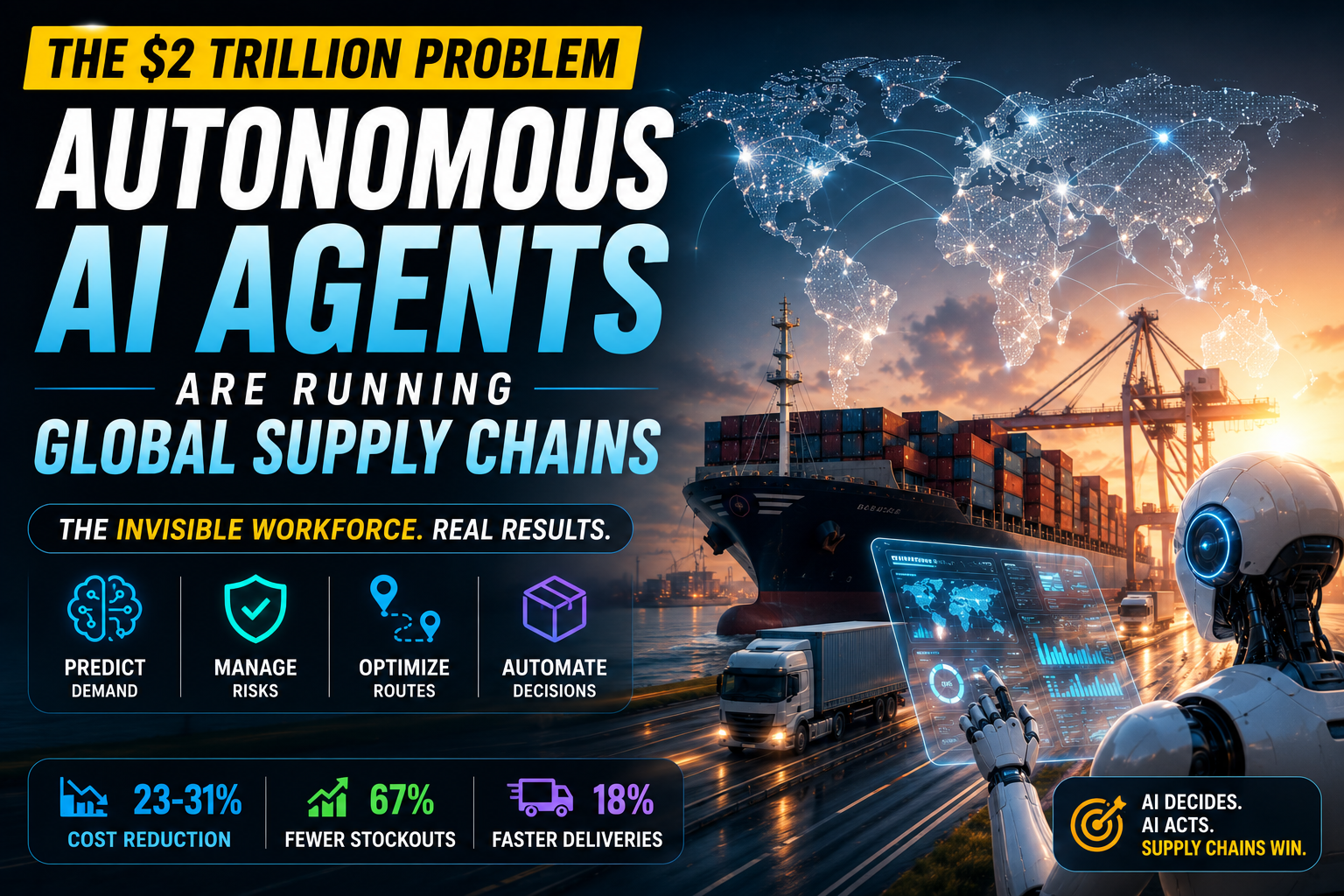 Autonomous AI agents supply chain 2026 system managing global logistics and smart shipping operations