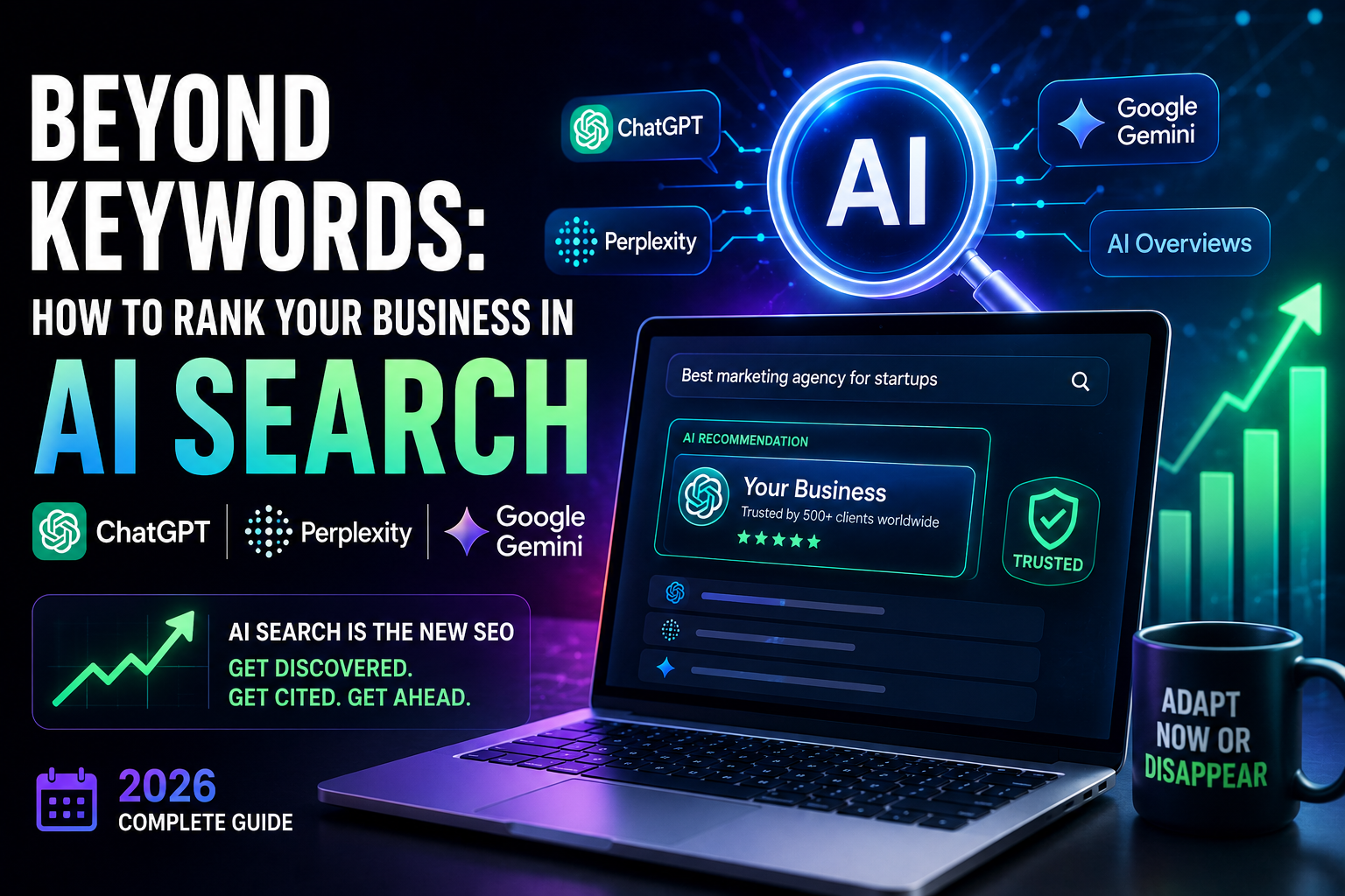 Beyond Keywords AI Search 2026 featured image showing ChatGPT, Perplexity, and Google Gemini AI search ranking strategy for businesses