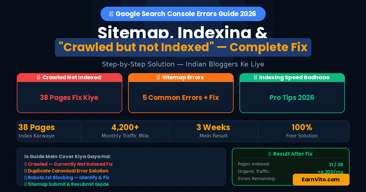 Google Search Console Errors Guide 2026 — Sitemap, Indexing aur Crawled but not Indexed Problem Complete Solution EarnVito