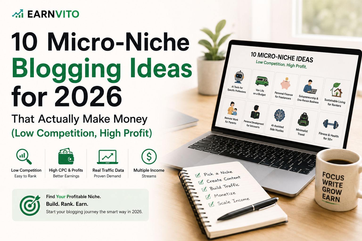 10 Micro-Niche Blogging Ideas for 2026 with low competition, high CPC, and profitable blogging niches — EarnVito guide