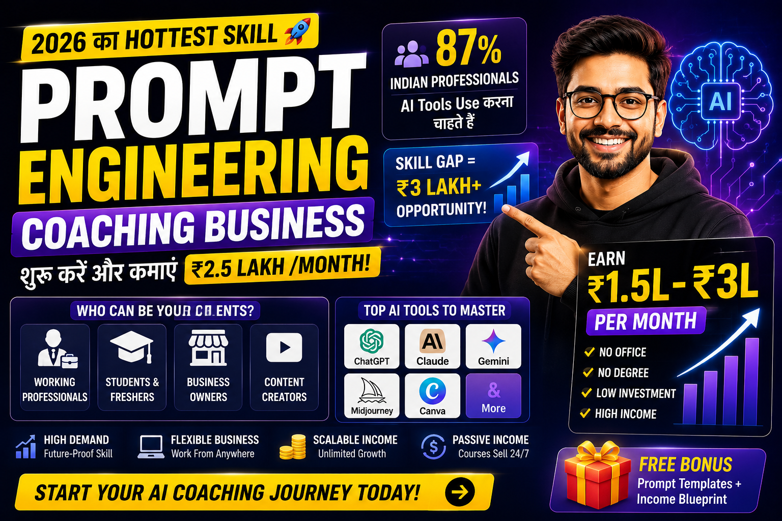 Prompt Engineering Coaching Business 2026 — Earn ₹2.5 Lakh Per Month Teaching ChatGPT, Claude, Gemini and AI Prompt Skills