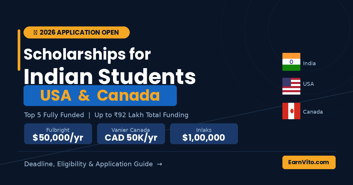 Scholarships for Indian Students USA Canada 2026 — Top 5 Fully Funded Opportunities Fulbright Vanier Inlaks Complete Guide