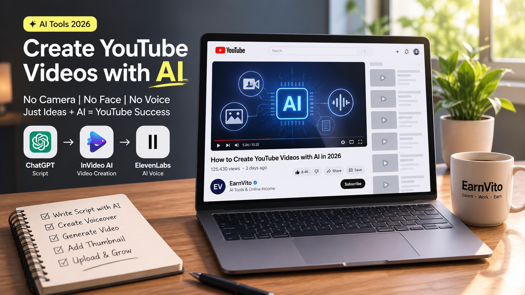 Create YouTube Videos with AI in 2026 – Complete Beginner Guide using ChatGPT, InVideo AI and ElevenLabs